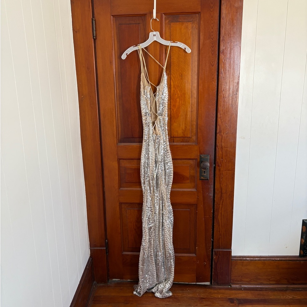 Windsor Sequin Dress in Champagne Beige and Silver